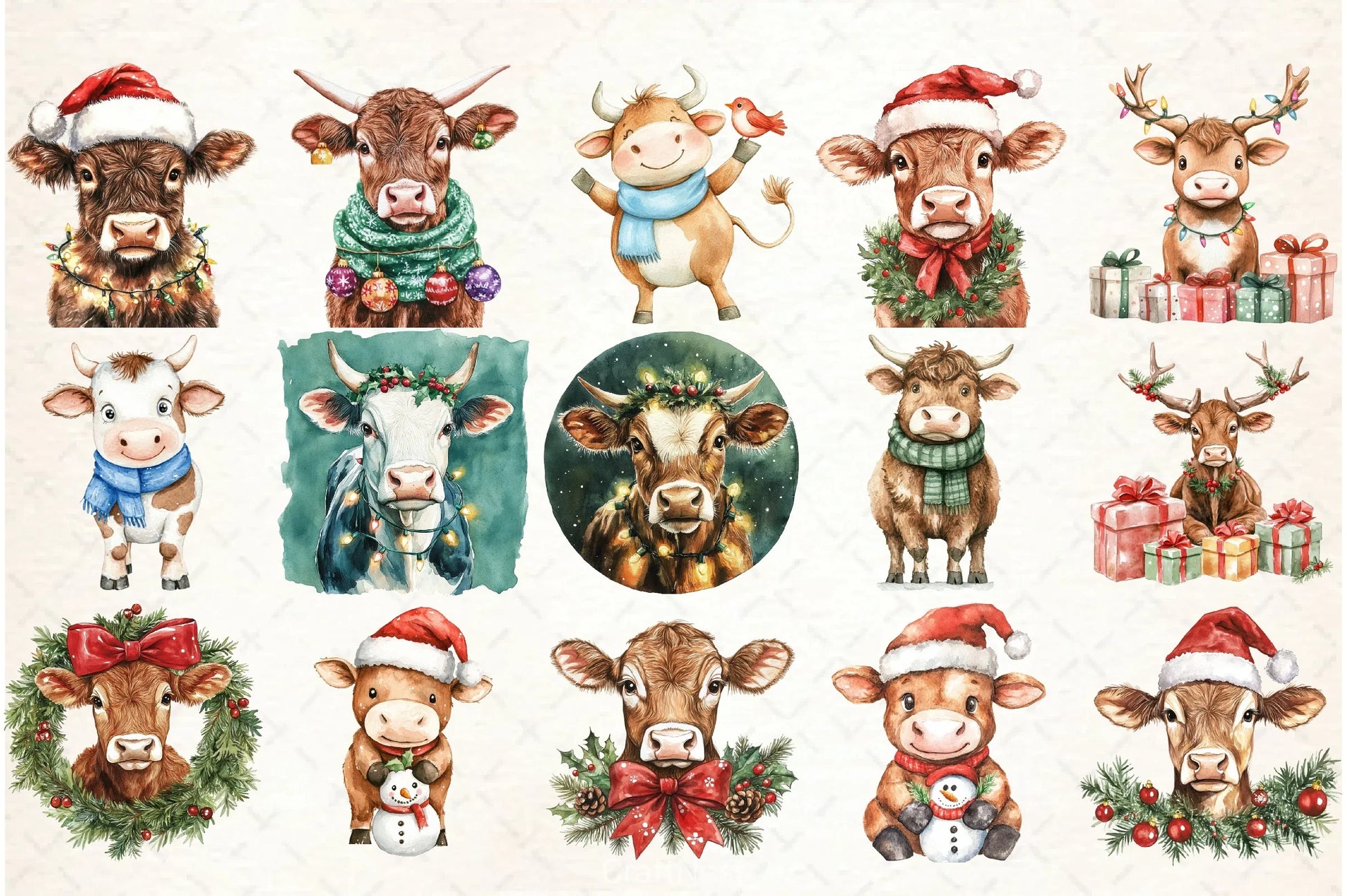 Christmas Highland Cow Clipart Bundle 3 - CraftNest - Digital Crafting and Art