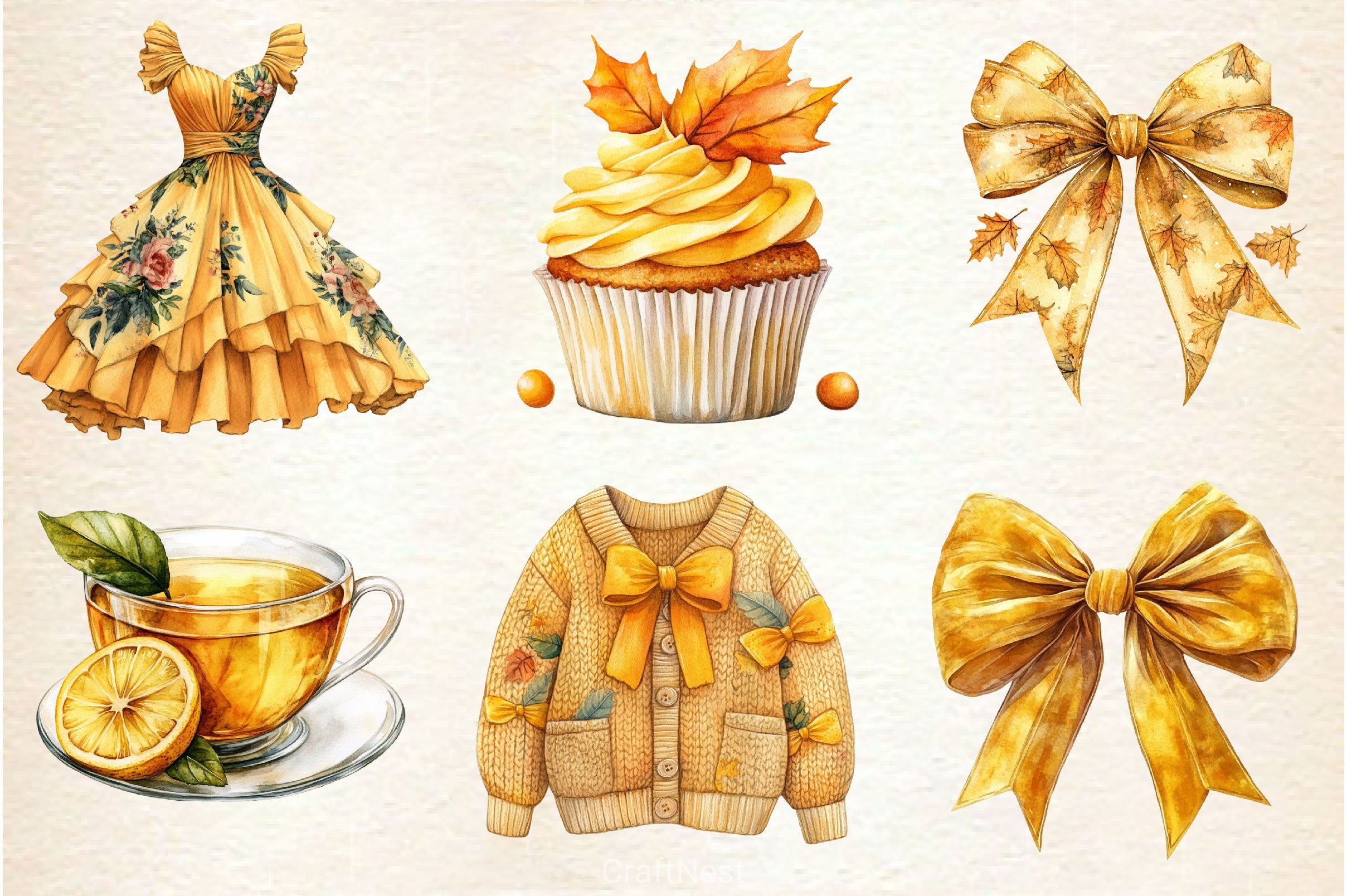 Yellow Coquette Autumn Clipart Bundle 2 - CraftNest - Digital Crafting and Art