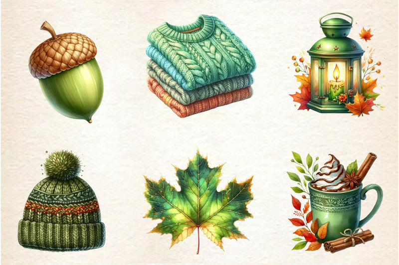 Green Autumn Clipart Bundle - CraftNest - Digital Crafting and Art