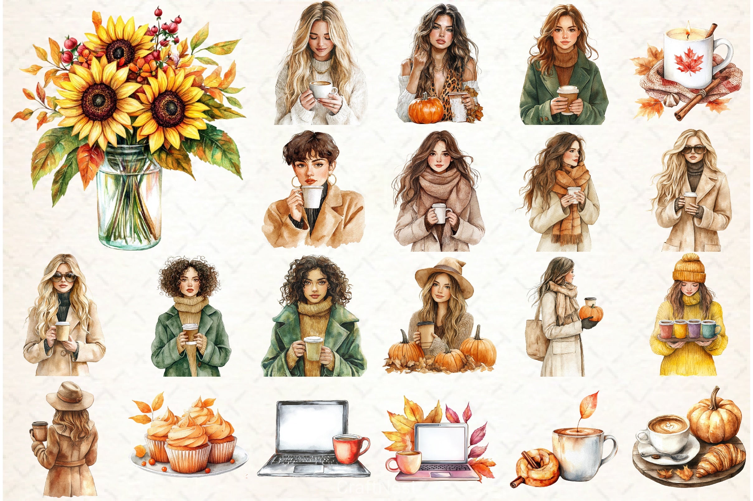 Autumn Coffee Girl Clipart Bundle - CraftNest - Digital Crafting and Art