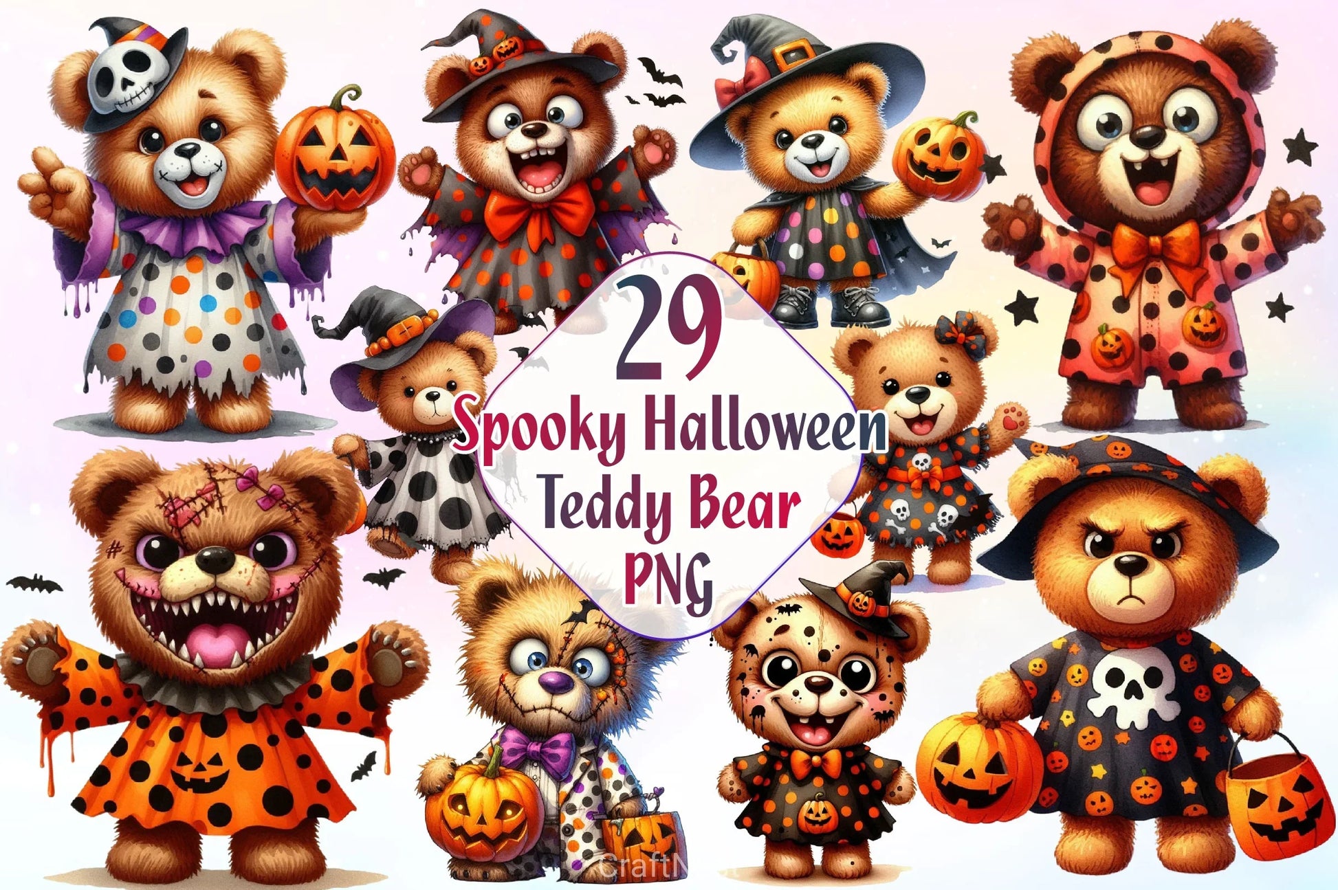 Spooky Halloween Teddy Bear Clipart Bundle - CraftNest - Digital Crafting and Art