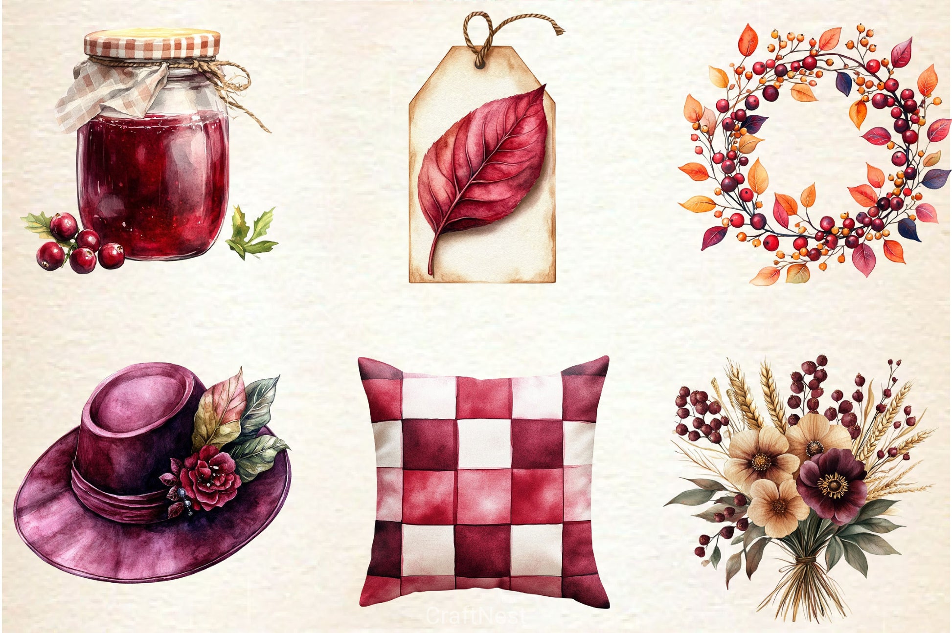Burgundy Autumn Clipart Bundle 2 - CraftNest - Digital Crafting and Art