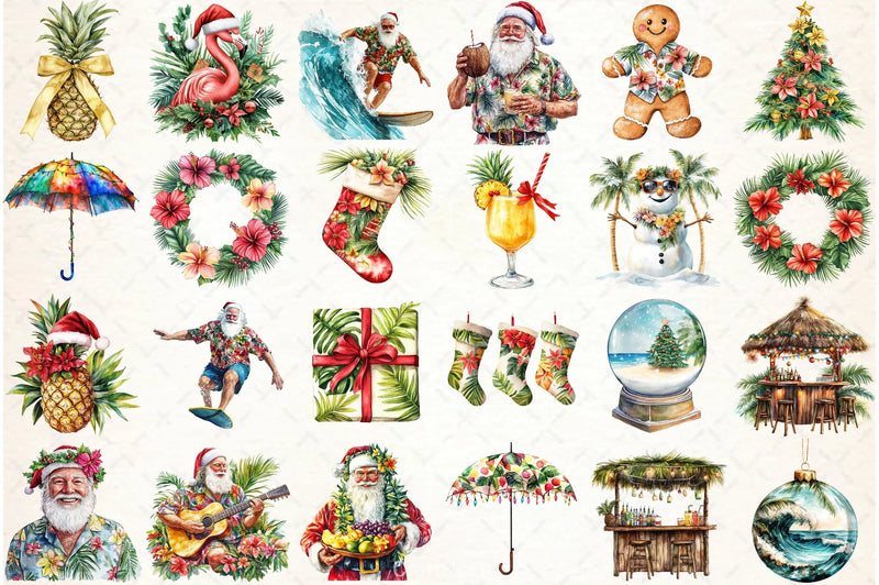 Tropical Aloha Christmas Clipart Bundle - CraftNest - Digital Crafting and Art