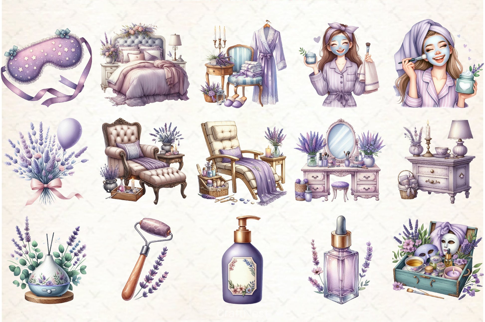 Lavender Pajama Spa Clipart Bundle - CraftNest - Digital Crafting and Art