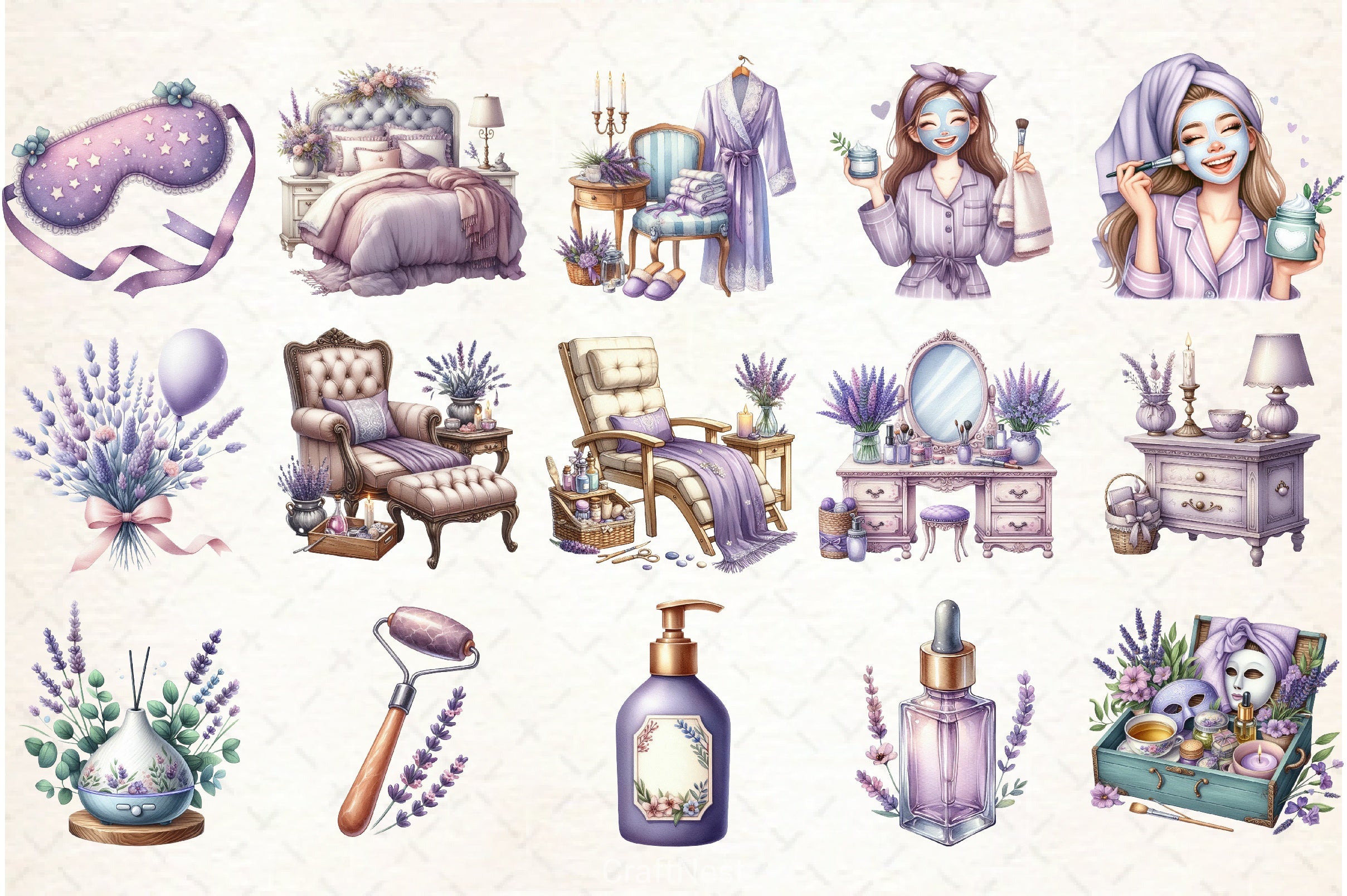Lavender Pajama Spa Clipart Bundle - CraftNest - Digital Crafting and Art