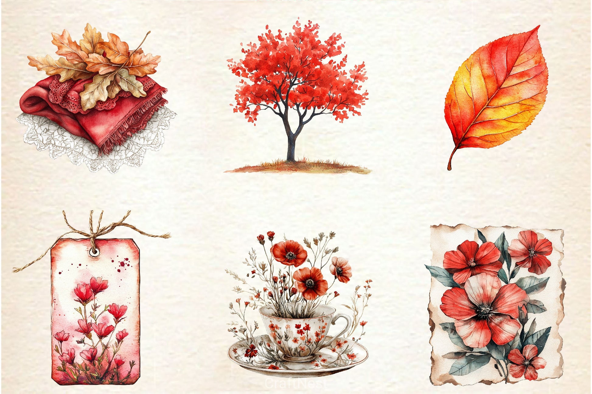 Red Vintage Fall Ephemera Clipart Bundle 2 - CraftNest - Digital Crafting and Art
