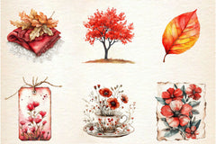 Red Vintage Fall Ephemera Clipart Bundle 2 - CraftNest - Digital Crafting and Art