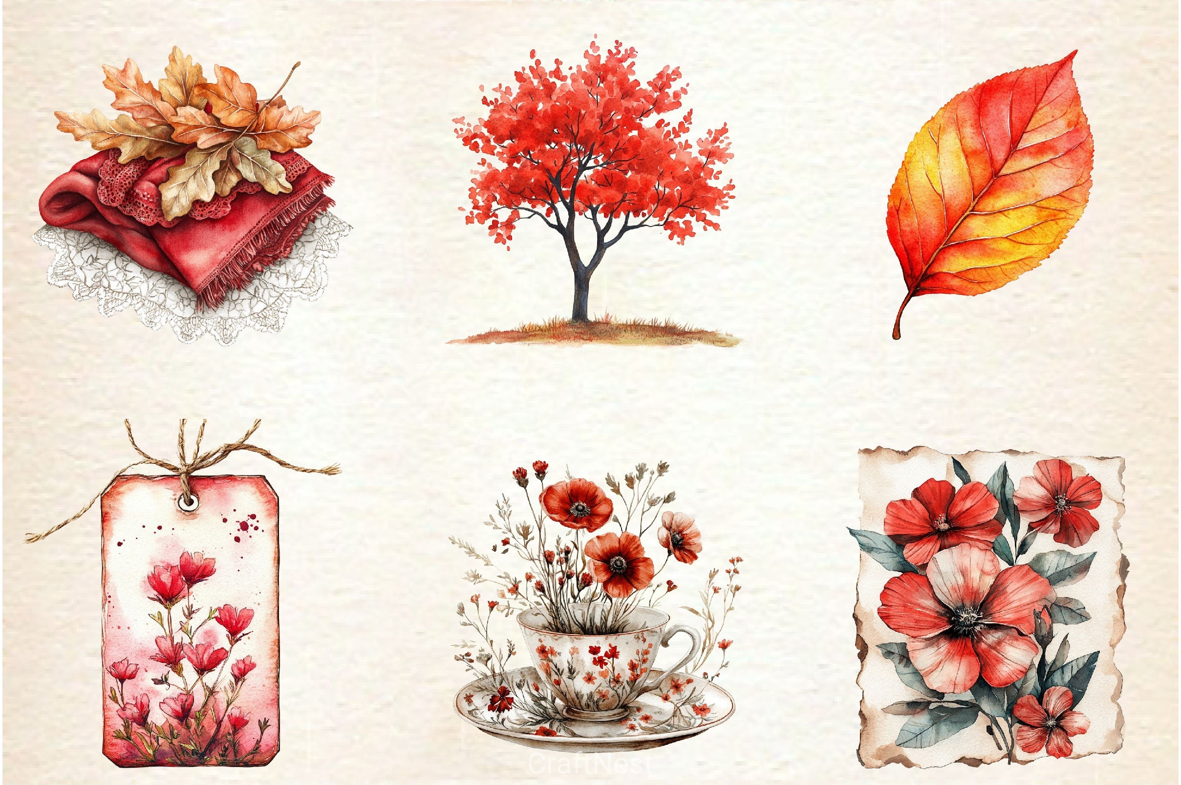 Red Vintage Fall Ephemera Clipart Bundle 2 - CraftNest - Digital Crafting and Art
