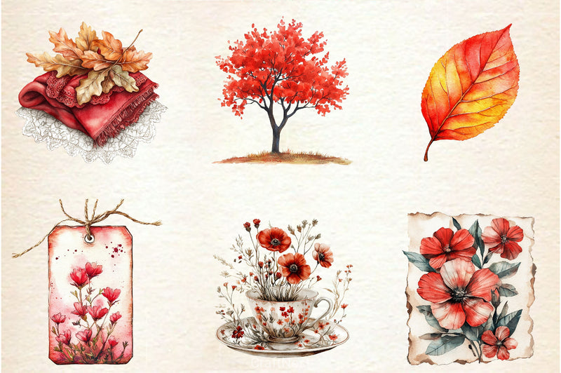 Red Vintage Fall Ephemera Clipart Bundle 2 - CraftNest - Digital Crafting and Art