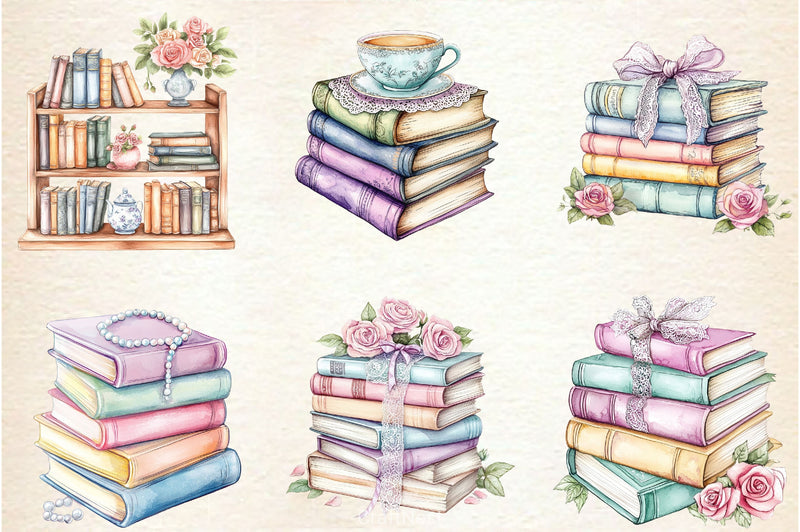 Pastel Cottage Shabby Chic Books Clipart Bundle - CraftNest - Digital Crafting and Art