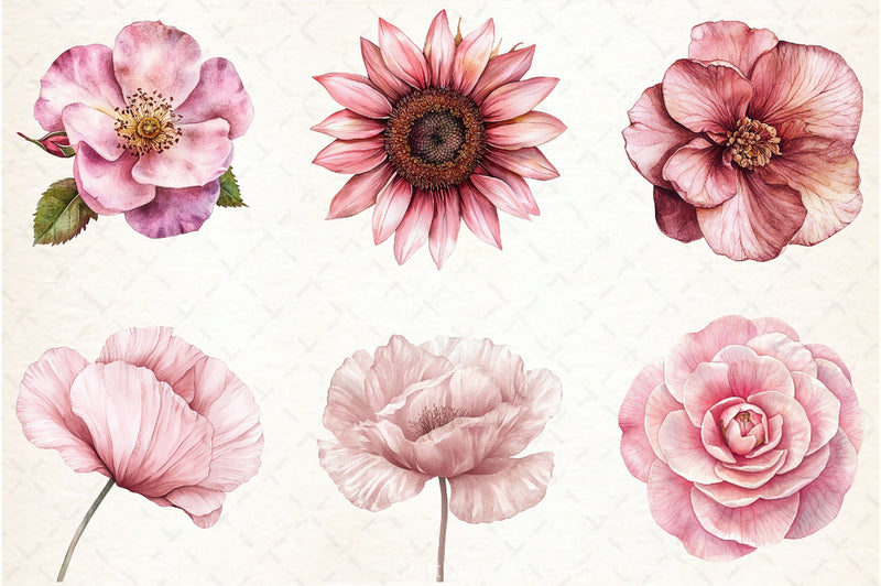 Dusty Pink Flowers Clipart Bundle - CraftNest - Digital Crafting and Art