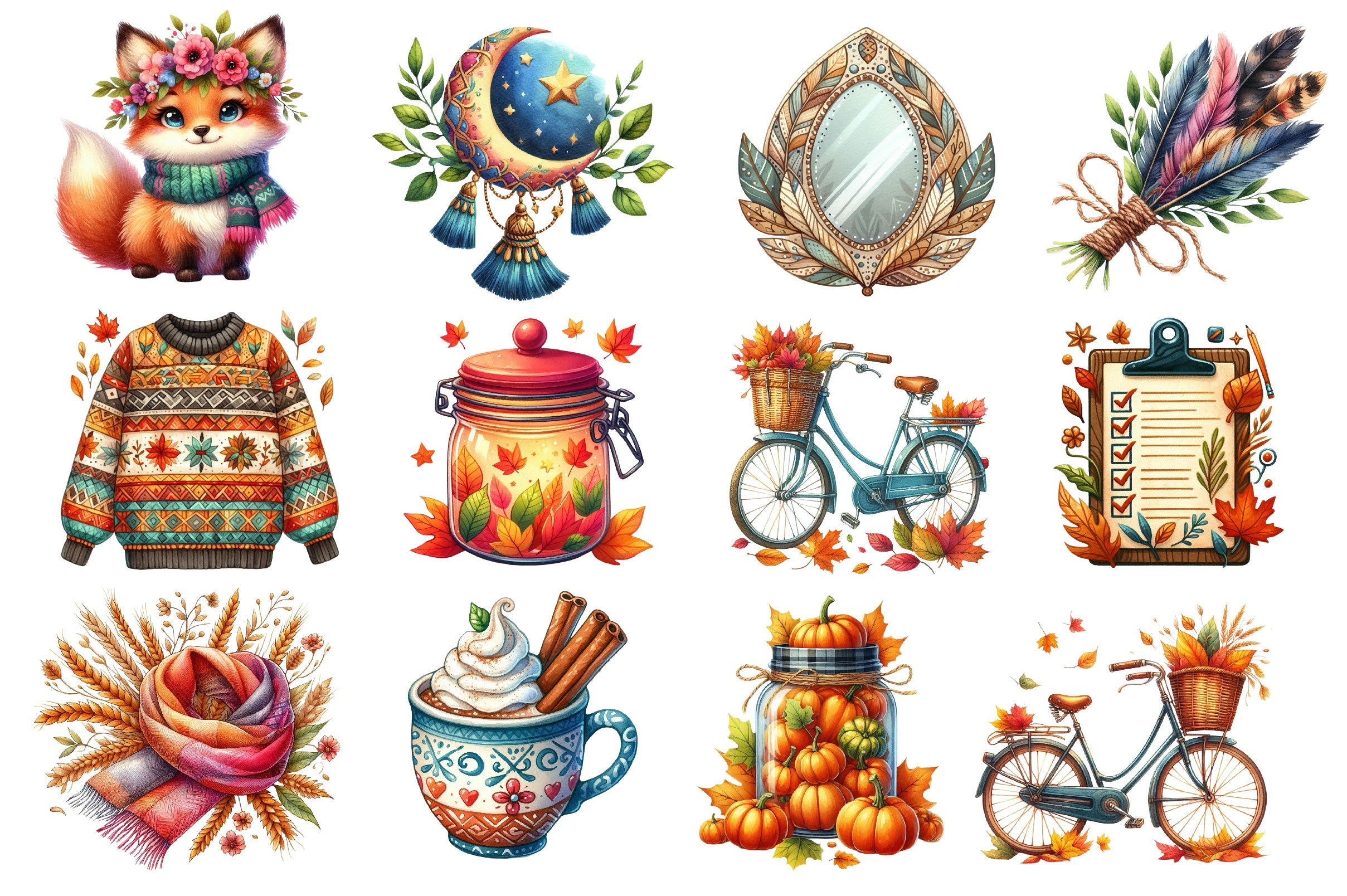 Boho Autumn Clipart Bundle 5 - CraftNest - Digital Crafting and Art