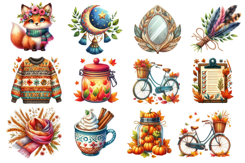 Boho Autumn Clipart Bundle 5 - CraftNest - Digital Crafting and Art