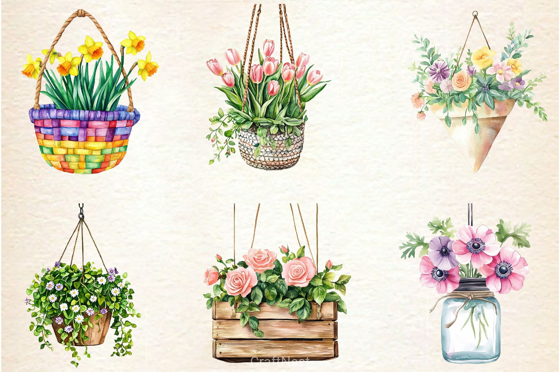 Spring Hanging Planters Clipart Bundle - CraftNest - Digital Crafting and Art
