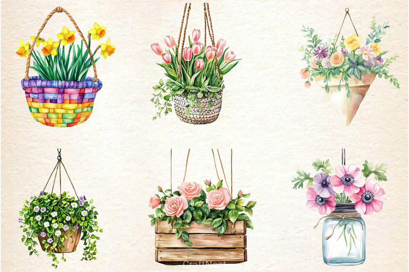 Spring Hanging Planters Clipart Bundle - CraftNest - Digital Crafting and Art