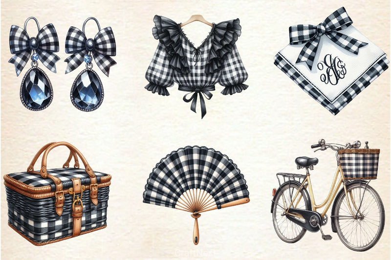Luxury Black Gingham Summer Clipart Bundle - CraftNest - Digital Crafting and Art