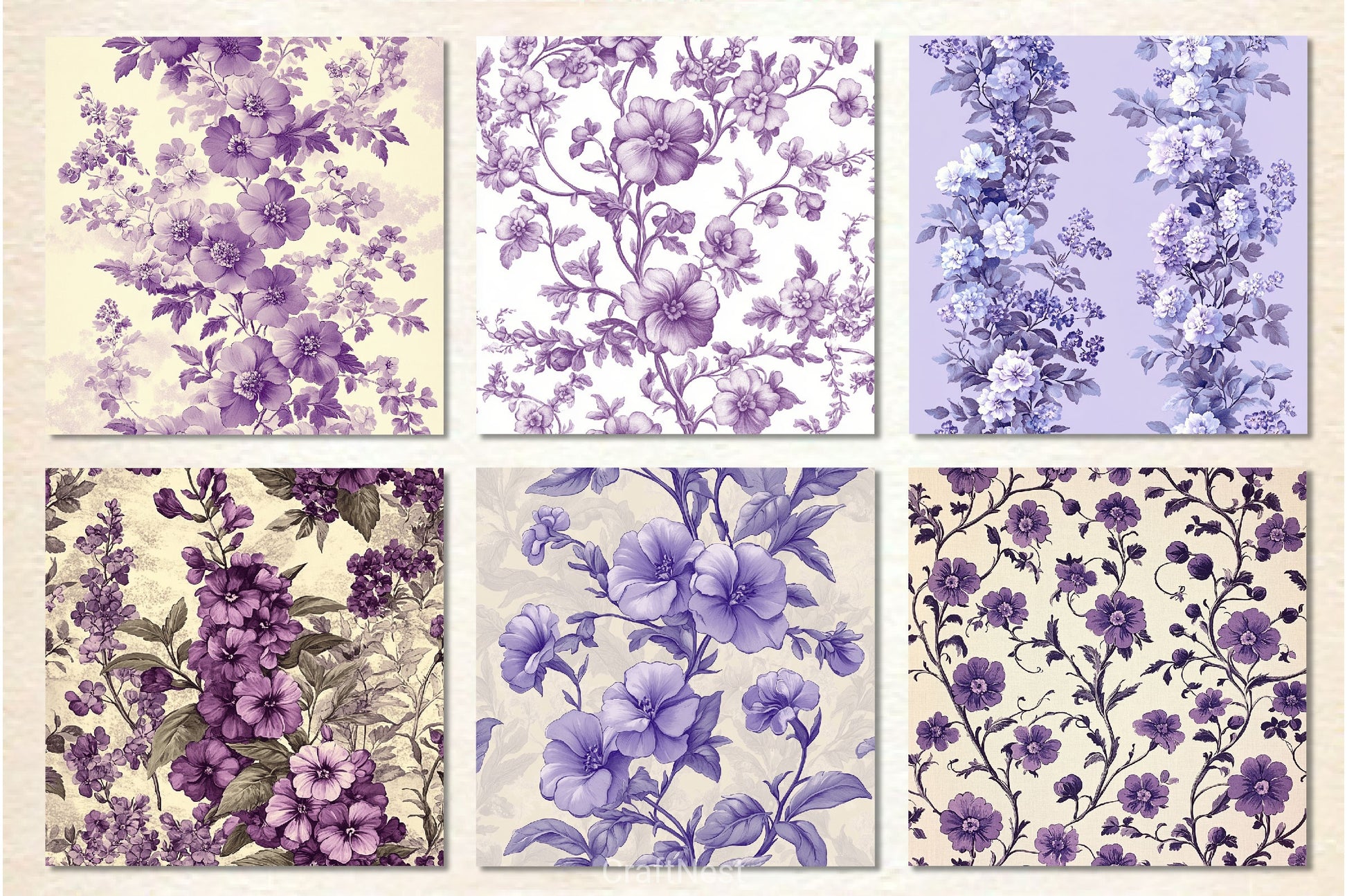 Purple Toile Creeping Phlox Flower Digital Papers - CraftNest - Digital Crafting and Art