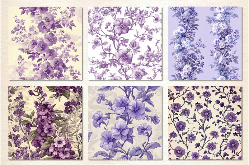 Purple Toile Creeping Phlox Flower Digital Papers - CraftNest - Digital Crafting and Art