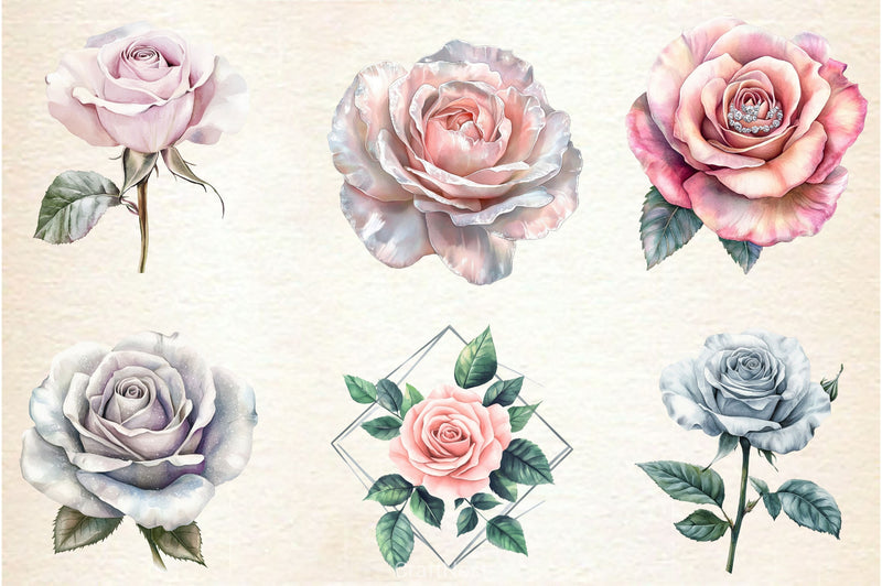 Blush And Silver Glam Roses Clipart Bundle - CraftNest - Digital Crafting and Art