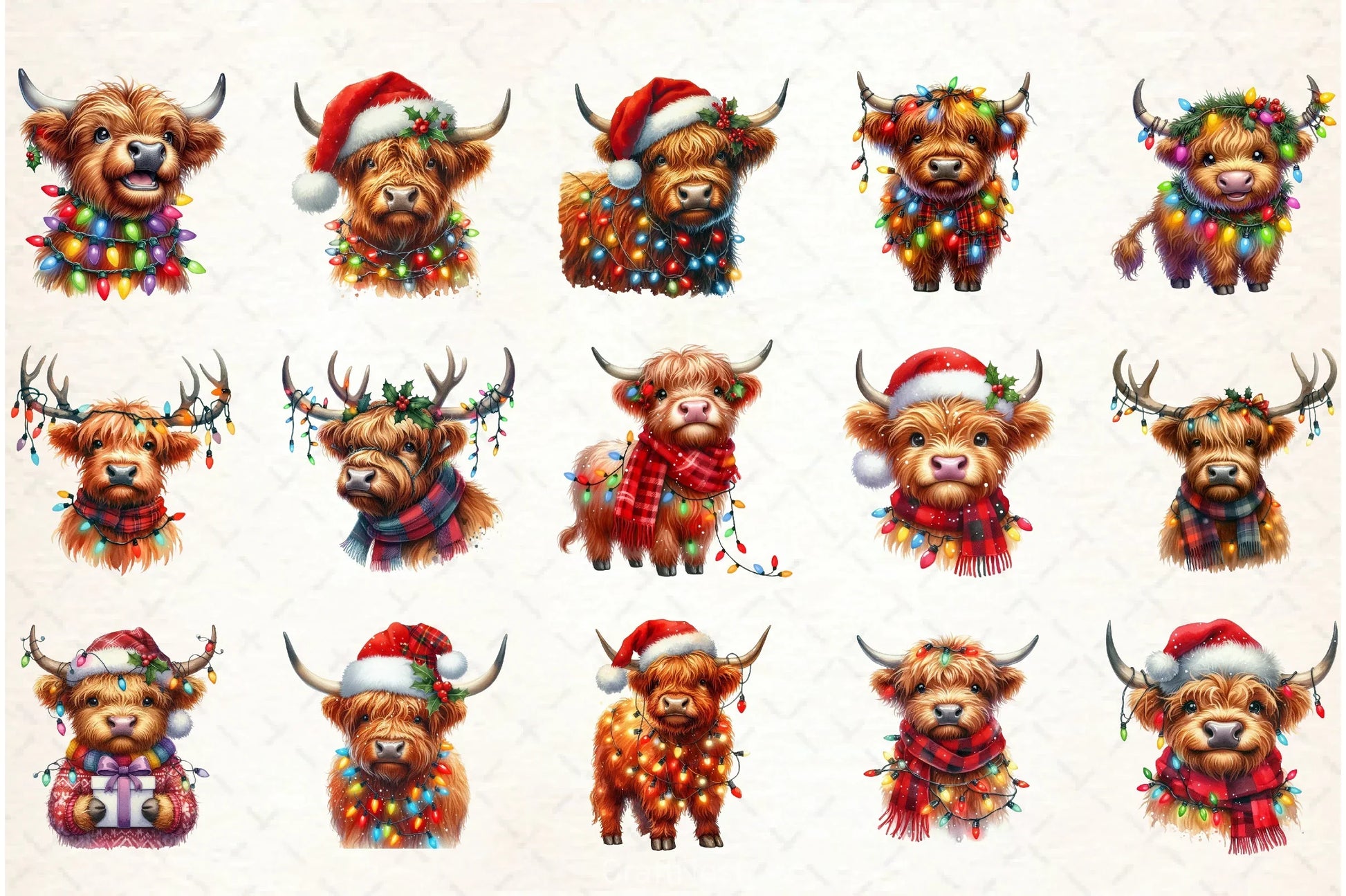 Cute Christmas Highland Cow Clipart Bundle - CraftNest - Digital Crafting and Art