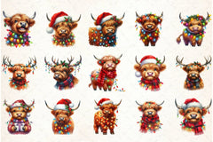 Cute Christmas Highland Cow Clipart Bundle - CraftNest - Digital Crafting and Art