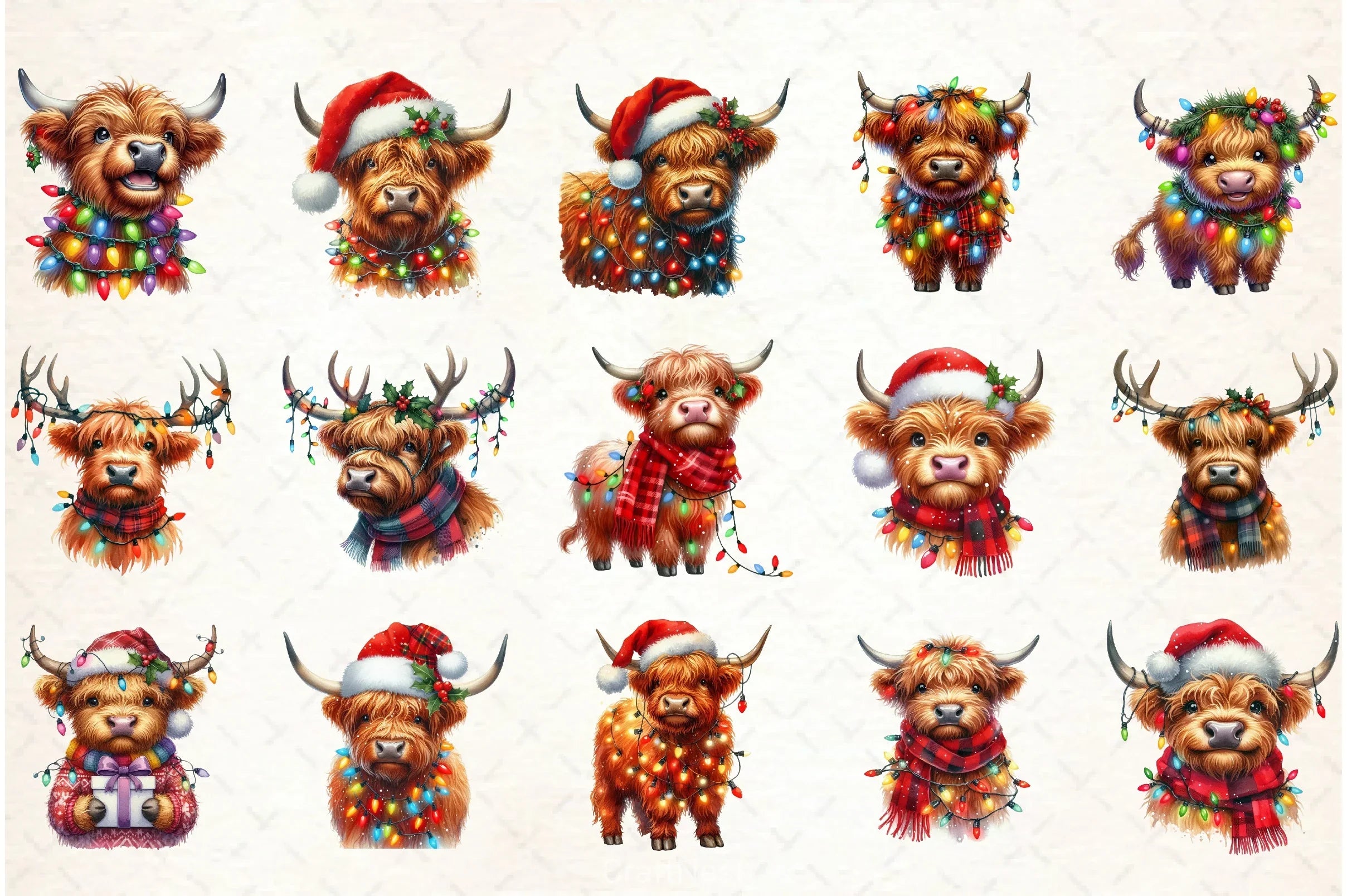 Cute Christmas Highland Cow Clipart Bundle - CraftNest - Digital Crafting and Art