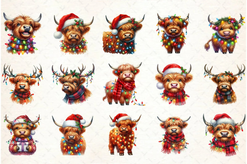 Cute Christmas Highland Cow Clipart Bundle - CraftNest - Digital Crafting and Art