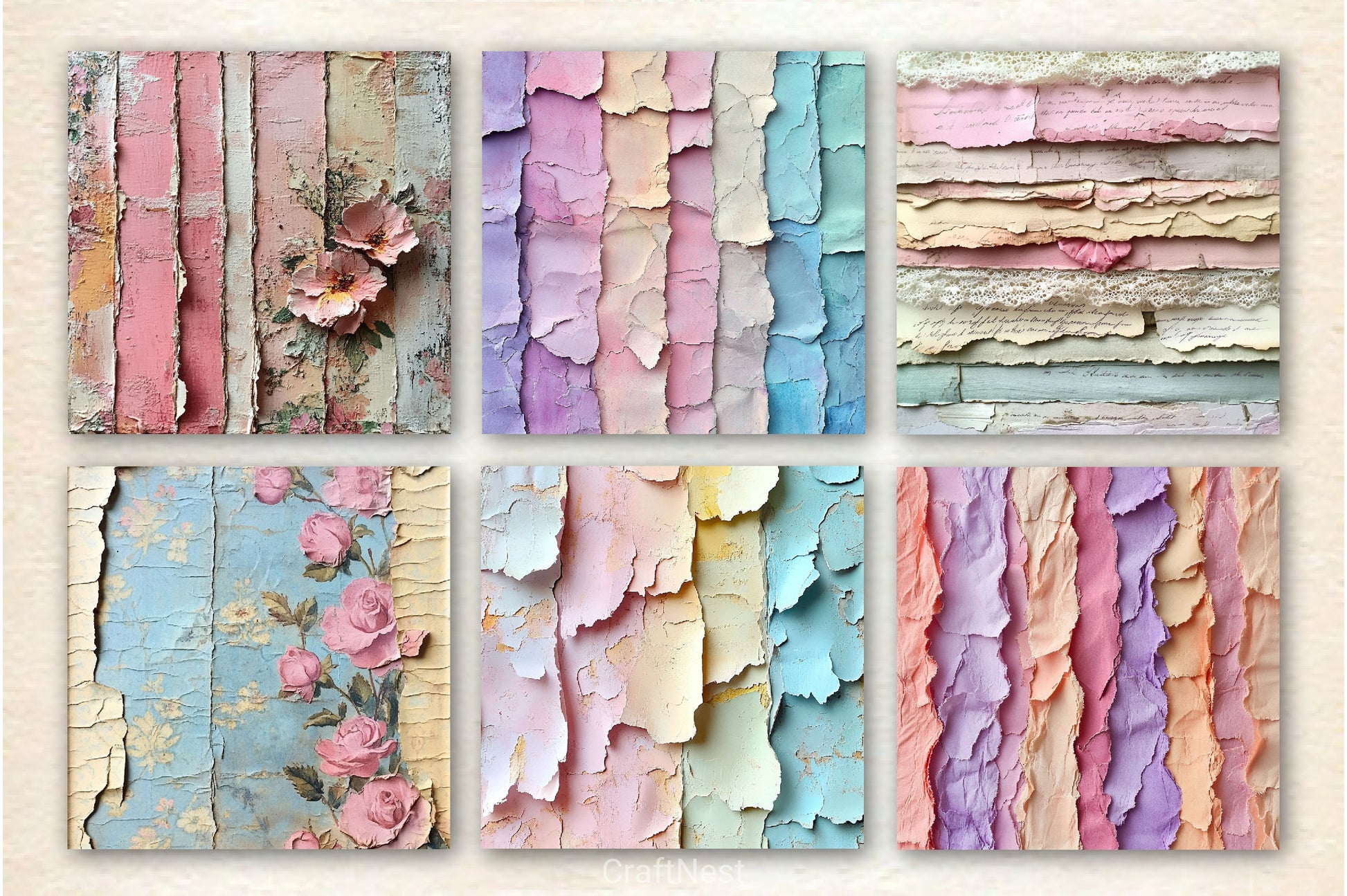 Seamless Shabby Chic Layered Torn Paper Digital Paper - CraftNest - Digital Crafting and Art