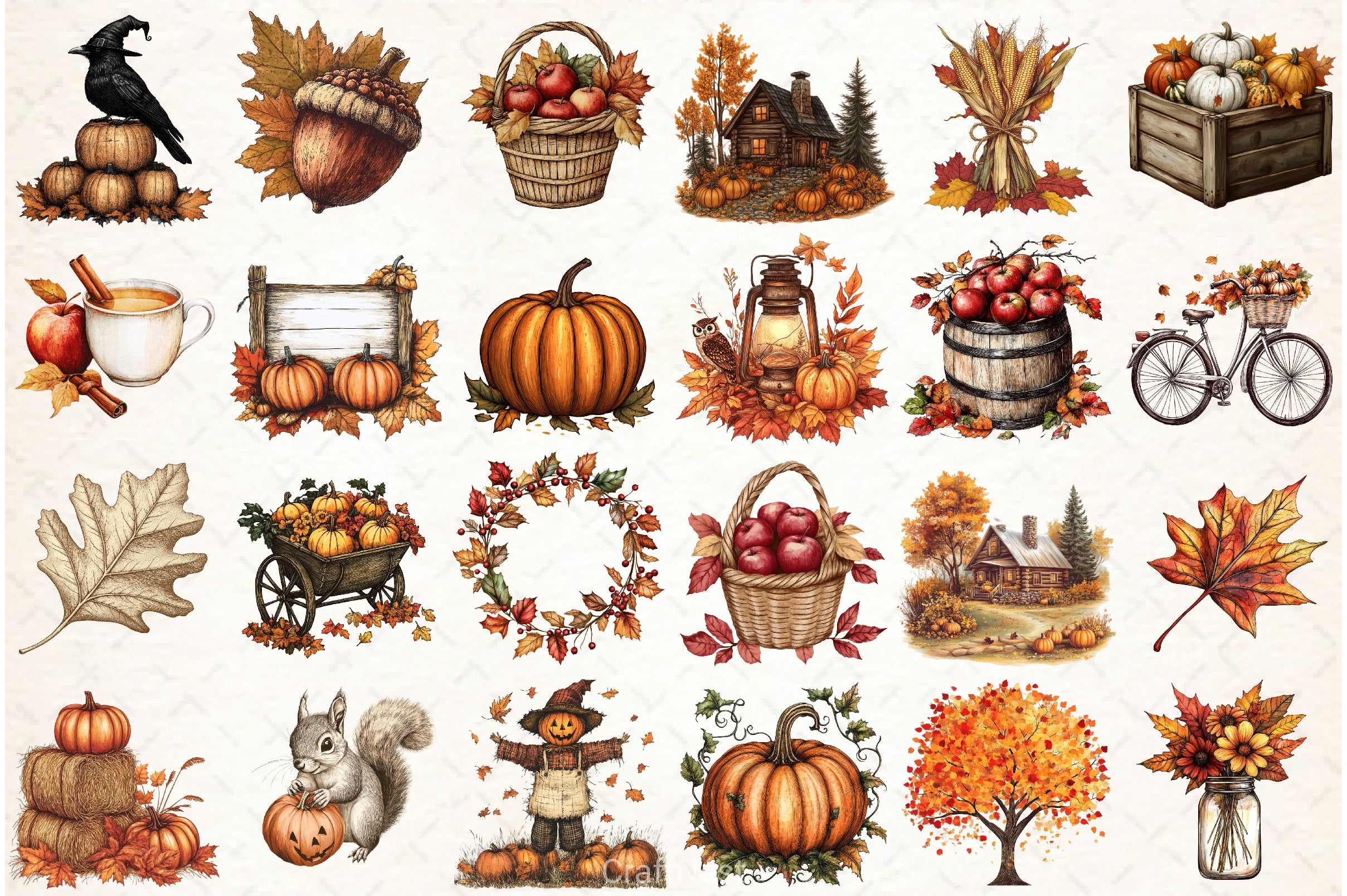 Vintage Autumn Clipart Bundle - CraftNest - Digital Crafting and Art