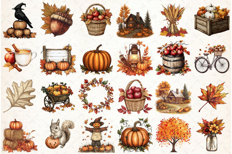 Vintage Autumn Clipart Bundle - CraftNest - Digital Crafting and Art