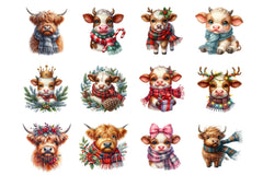 Christmas Highland Cow Clipart Bundle 20 - CraftNest - Digital Crafting and Art