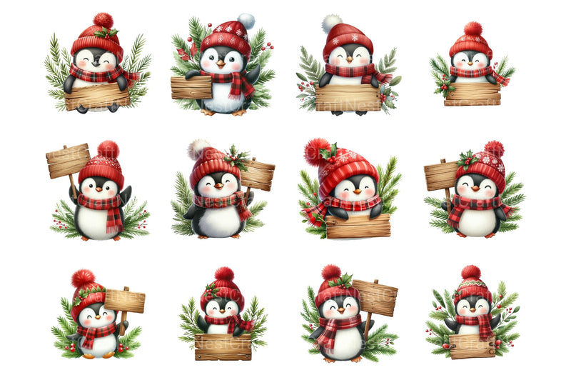 Christmas Penguin Watercolor Clipart Bundle - CraftNest - Digital Crafting and Art