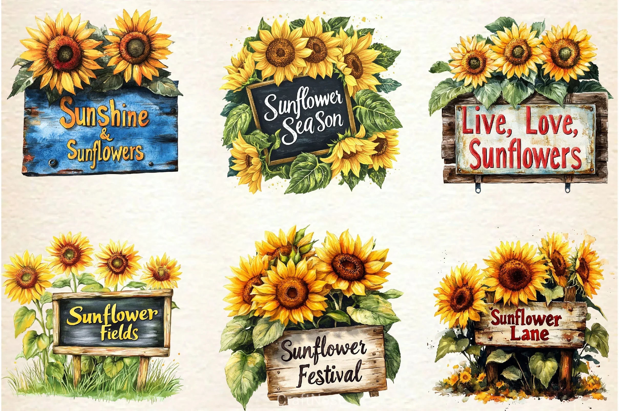 Summer Sunflowers Signs Clipart Bundle - CraftNest - Digital Crafting and Art