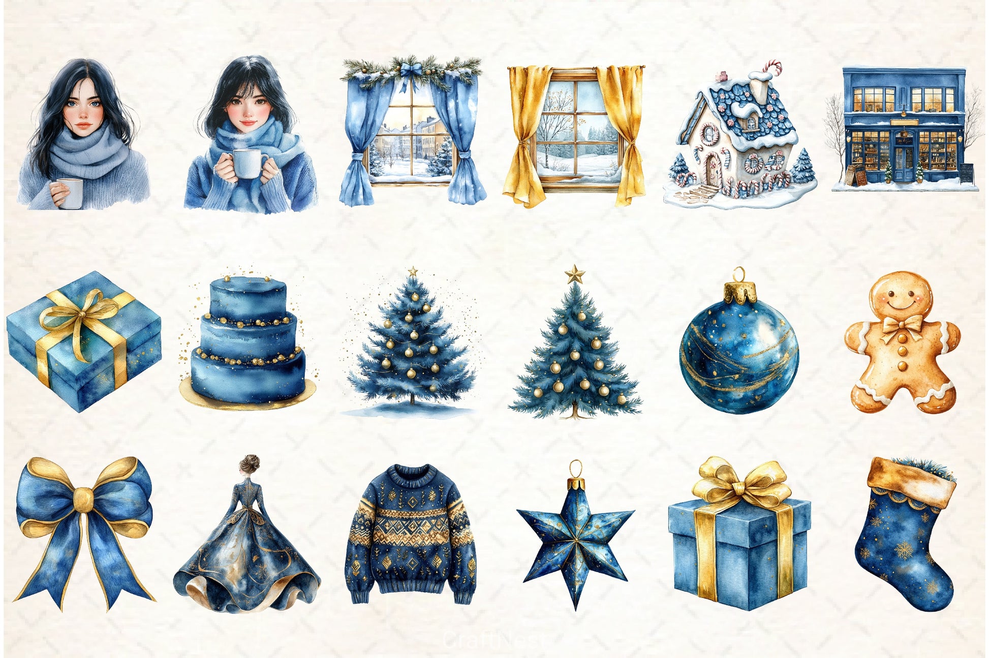 Gold & Blue Christmas Clipart Bundle - CraftNest - Digital Crafting and Art