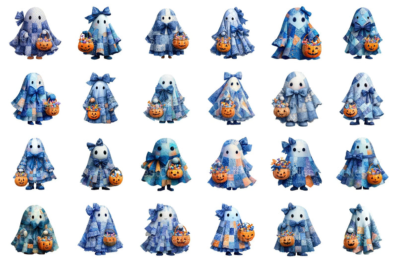 Halloween Blue Denim Ghost Clipart Bundle - CraftNest - Digital Crafting and Art
