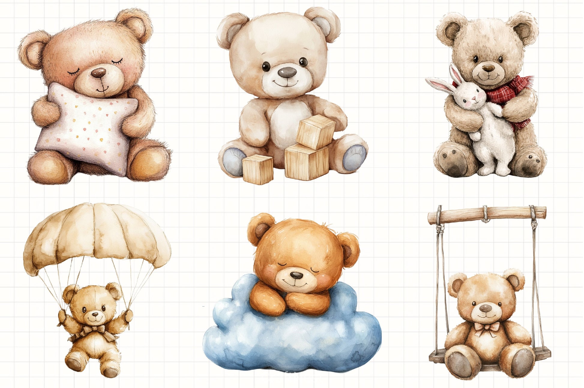 Beige Teddy Bear Nursery Clipart Bundle 2 - CraftNest - Digital Crafting and Art