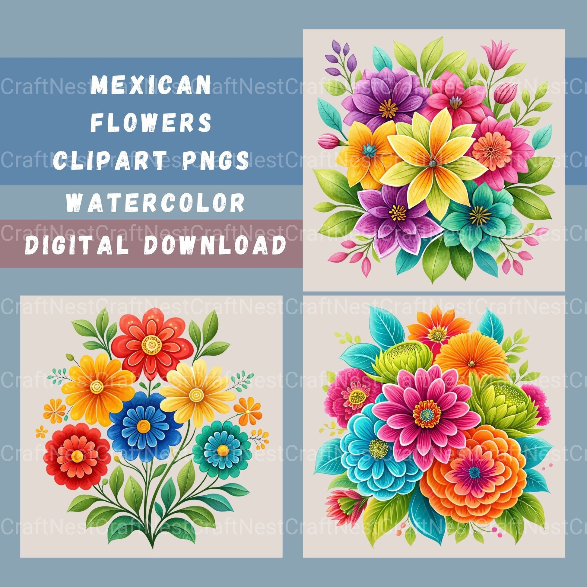 Mexican Flowers Clipart Bundle - CraftNest - Digital Crafting and Art