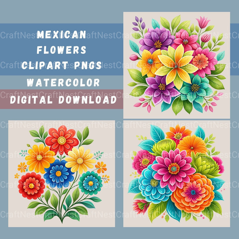 Mexican Flowers Clipart Bundle - CraftNest - Digital Crafting and Art