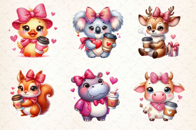 Animals Valentine Coffee Clipart Bundle 2 - CraftNest - Digital Crafting and Art