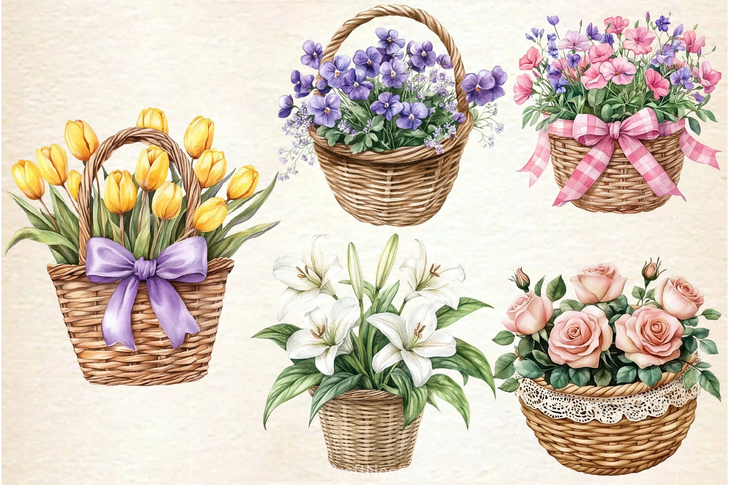 Spring Floral Baskets Clipart Bundle - CraftNest - Digital Crafting and Art