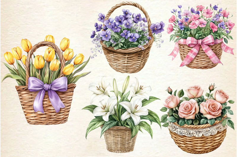 Spring Floral Baskets Clipart Bundle - CraftNest - Digital Crafting and Art