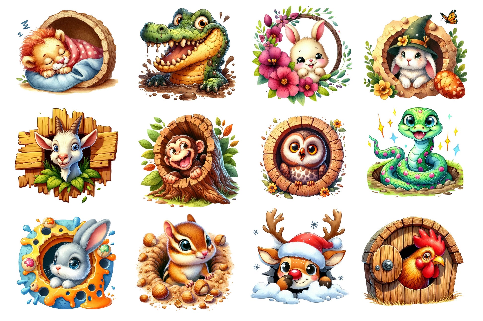 Funny Animals In Hole Clipart Bundle 2 - CraftNest - Digital Crafting and Art