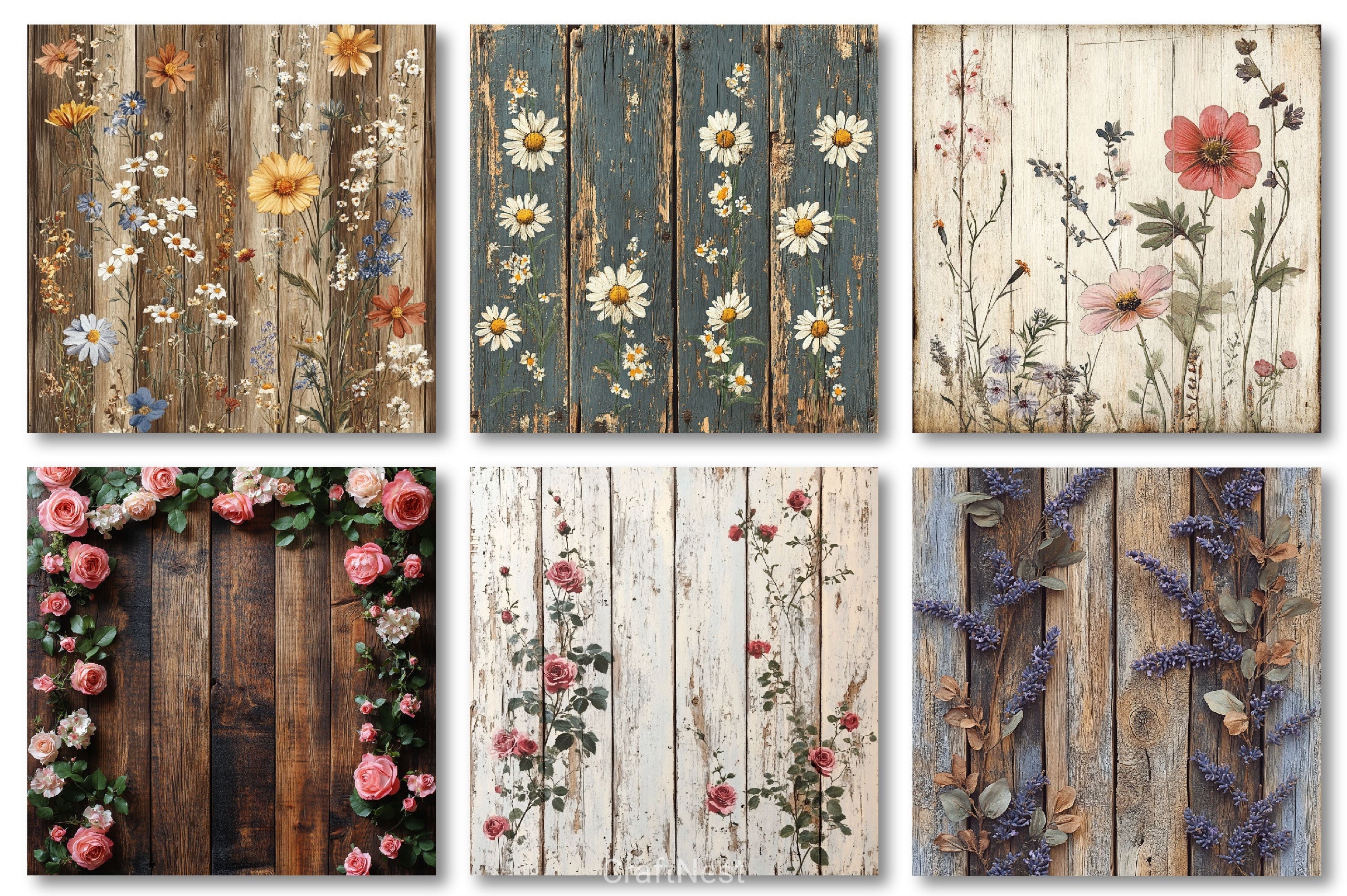 Seamless Rustic Floral Wood Backgrounds - CraftNest - Digital Crafting and Art