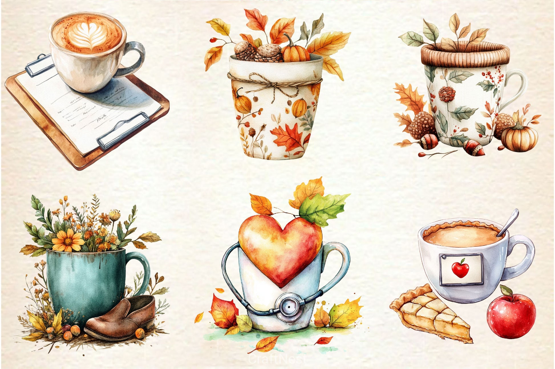 Nurse Fall Harvest Coffee Mug Clipart Bundle 2 - CraftNest - Digital Crafting and Art
