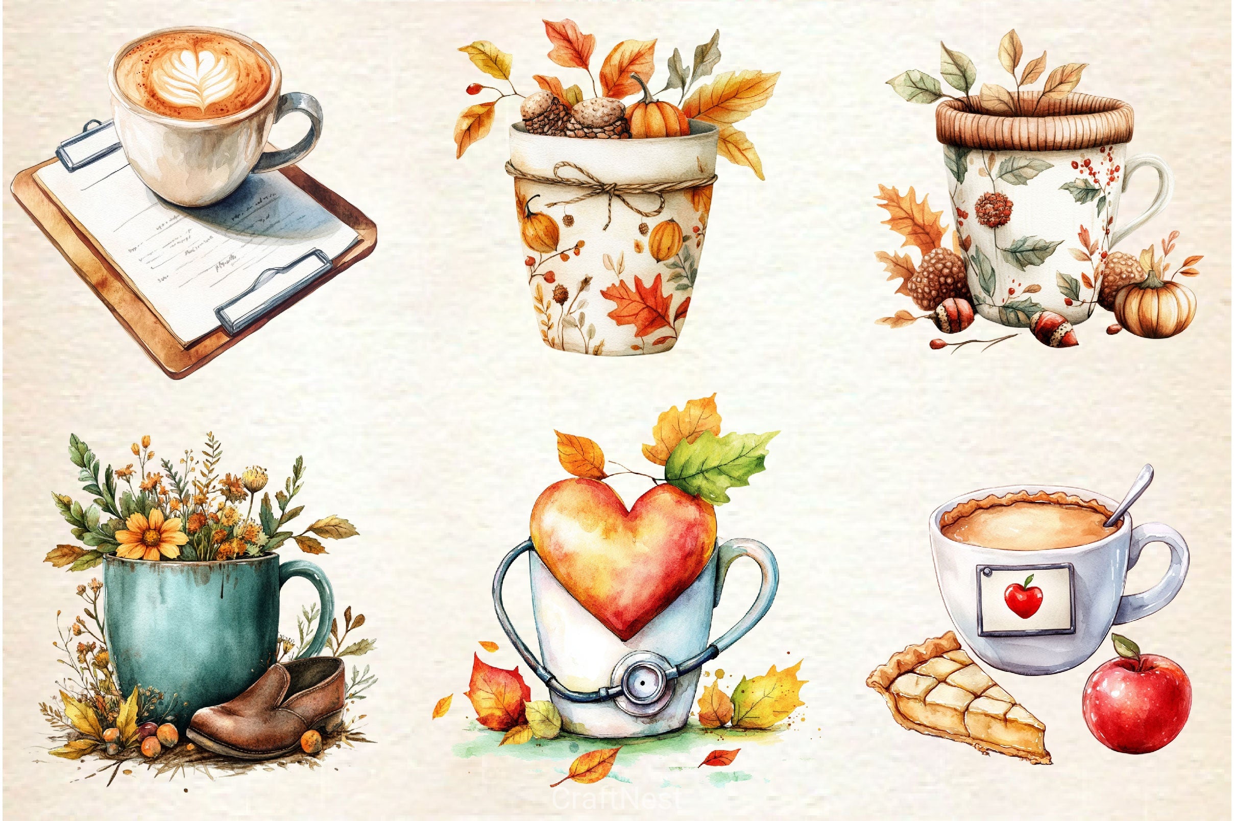 Nurse Fall Harvest Coffee Mug Clipart Bundle 2 - CraftNest - Digital Crafting and Art