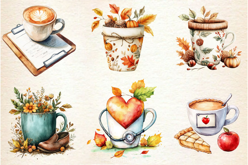 Nurse Fall Harvest Coffee Mug Clipart Bundle 2 - CraftNest - Digital Crafting and Art