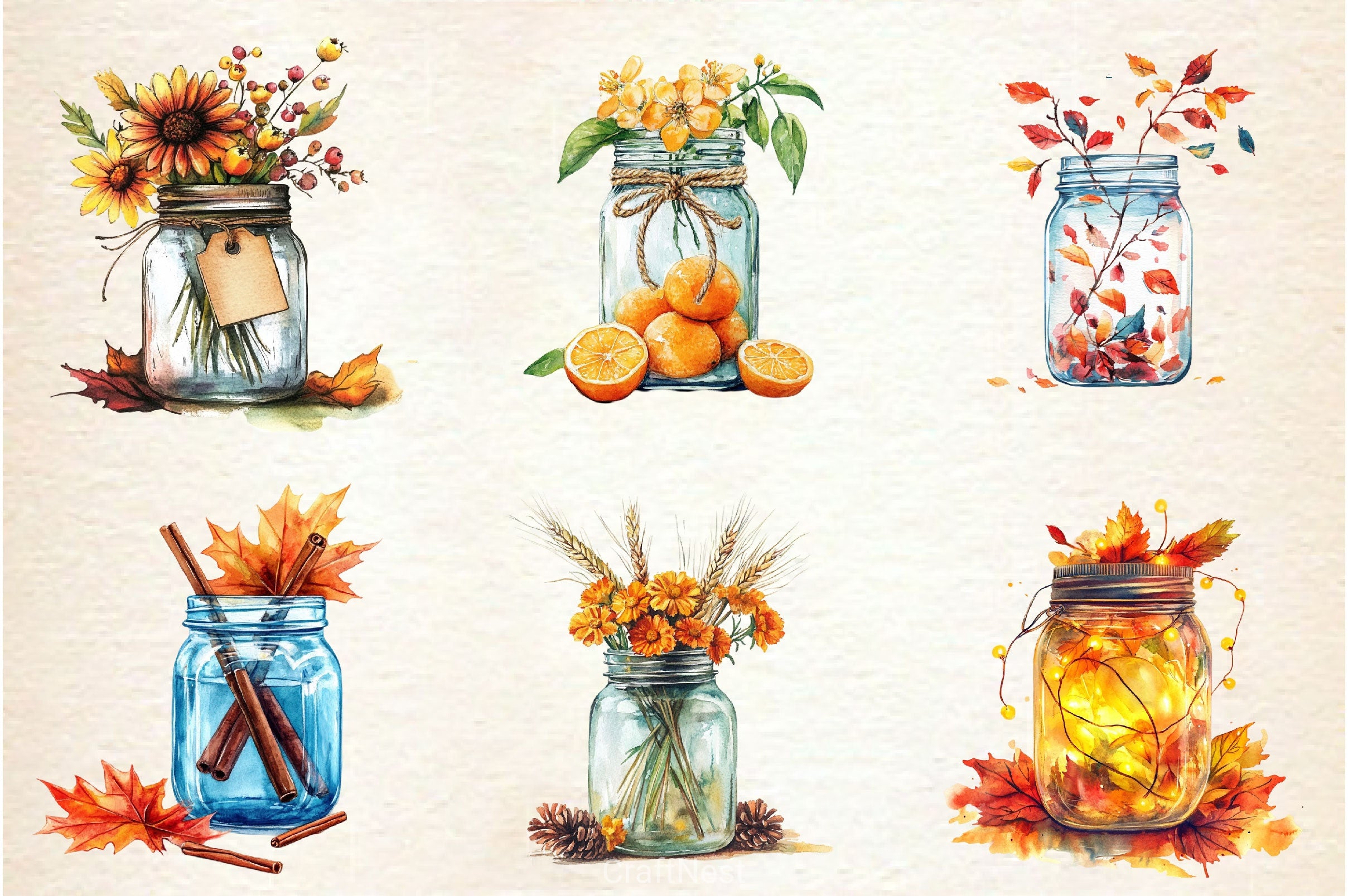 Cute Fall Mason Jars Clipart Bundle 2 - CraftNest - Digital Crafting and Art