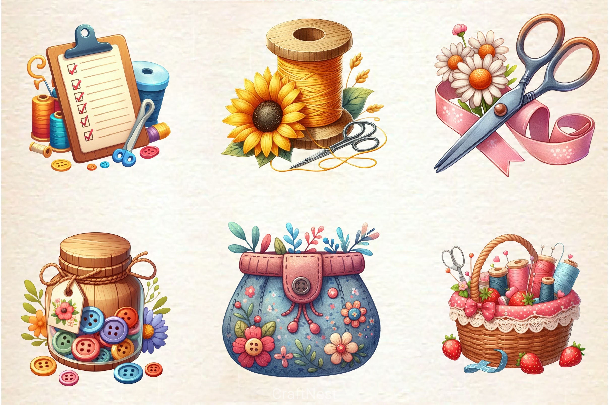 Summer Sewing Clipart Bundle - CraftNest - Digital Crafting and Art