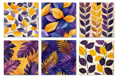Yellow Purple Boho Leaves Digital Papers - CraftNest - Digital Crafting and Art