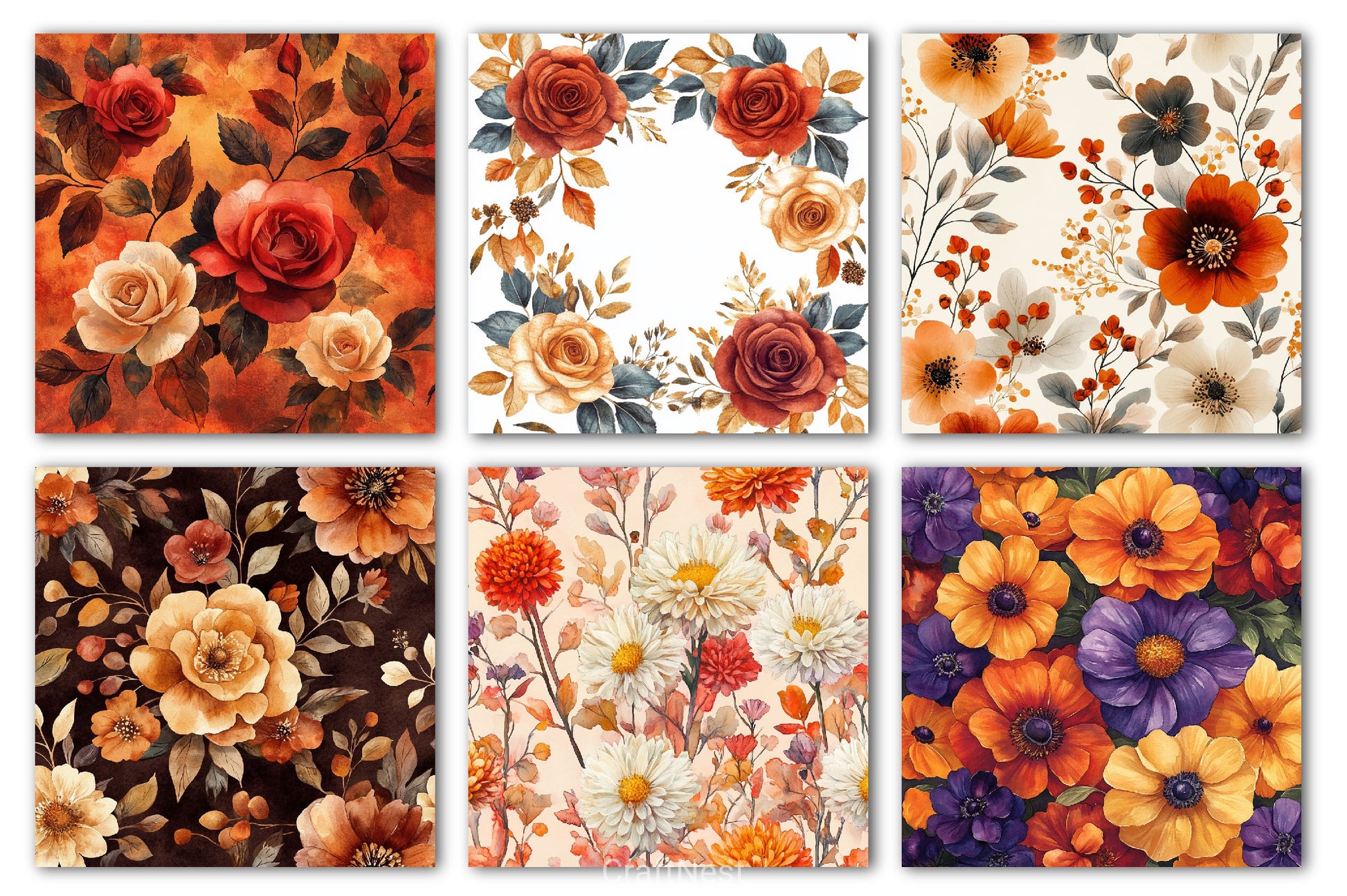 Autumn Floral Digital Papers Seamless - CraftNest - Digital Crafting and Art
